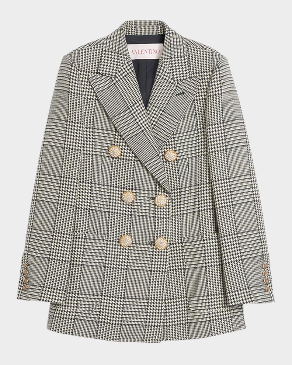 Houndstooth Wool Double-Breasted Jacket